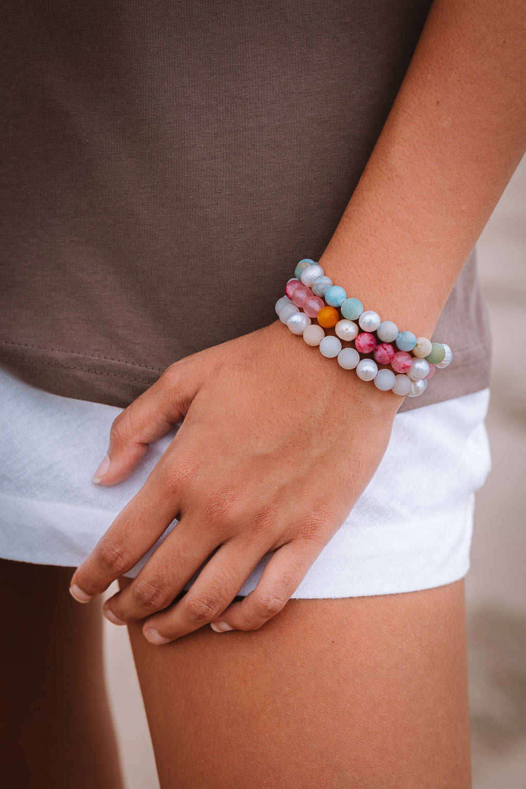 Natural Stone 8mm bead bracelet with Freshwater Pearls