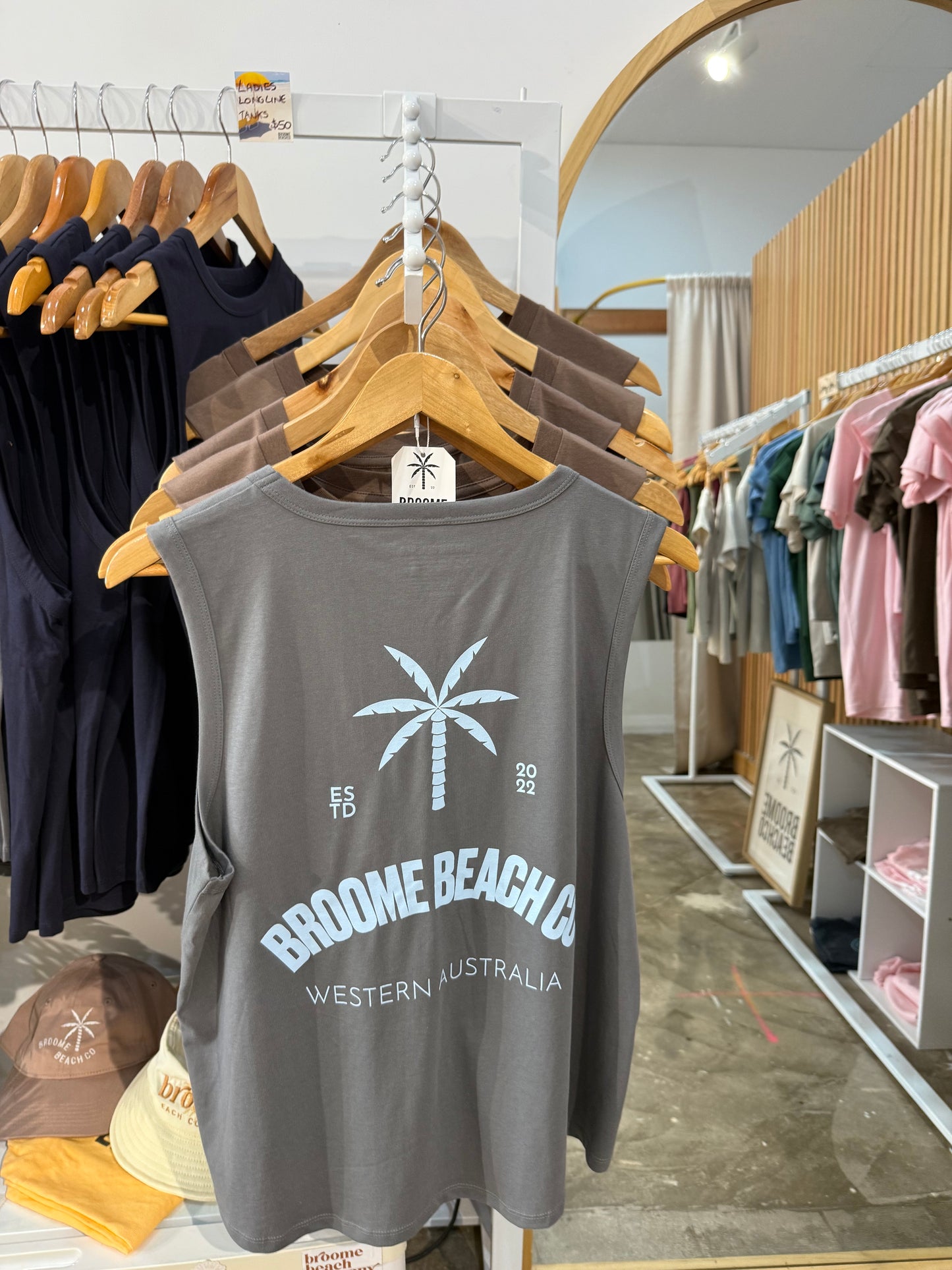 Ladies Longline Tank - Dark Grey & Blue