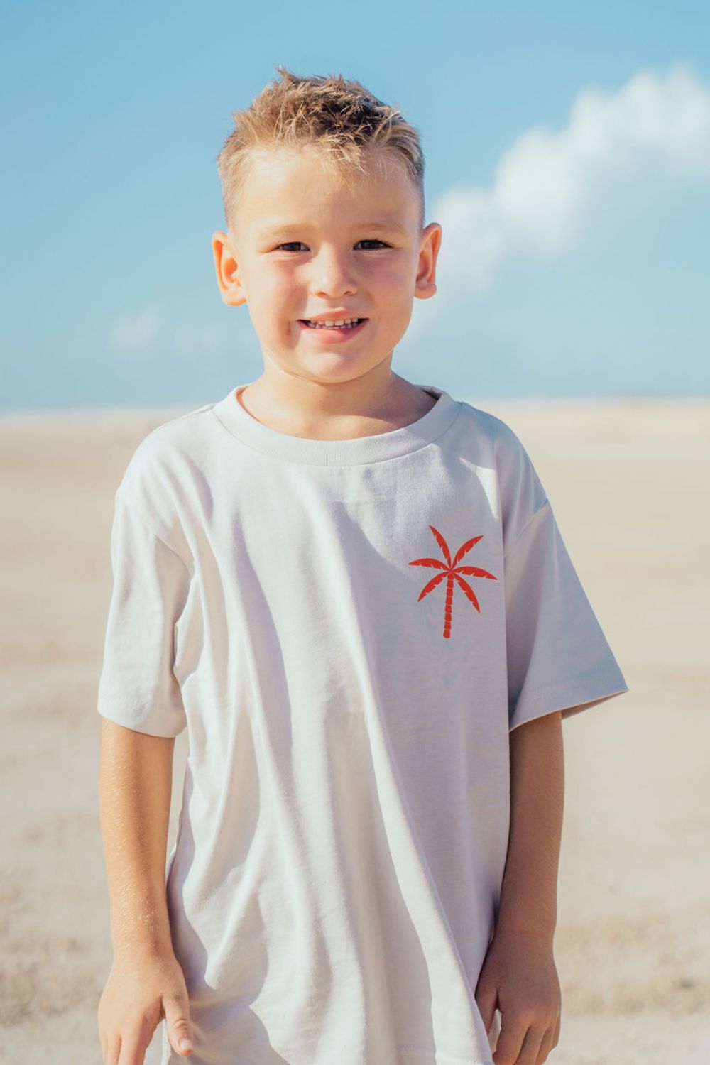Kids Mini Coast Tee- Bone with Red print