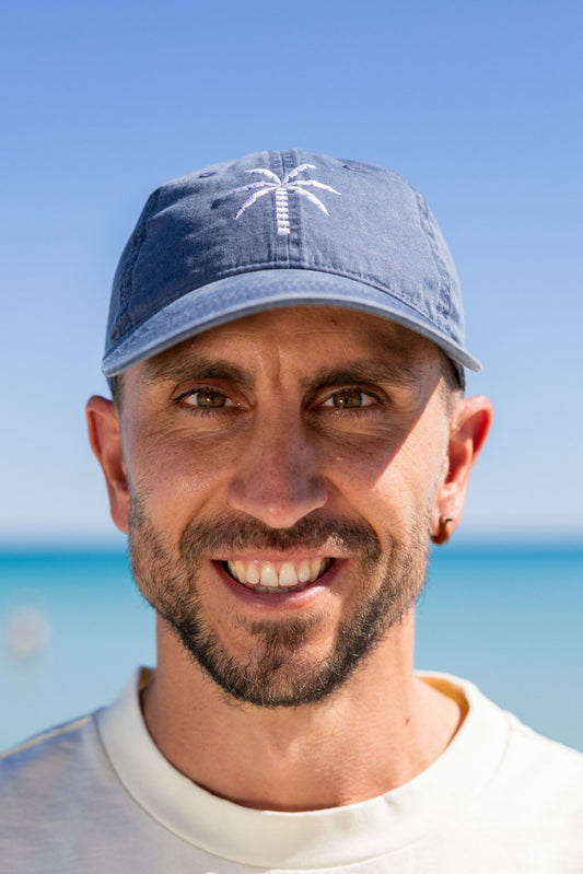 Washed Cotton Dad Cap - Steel Blue Palm