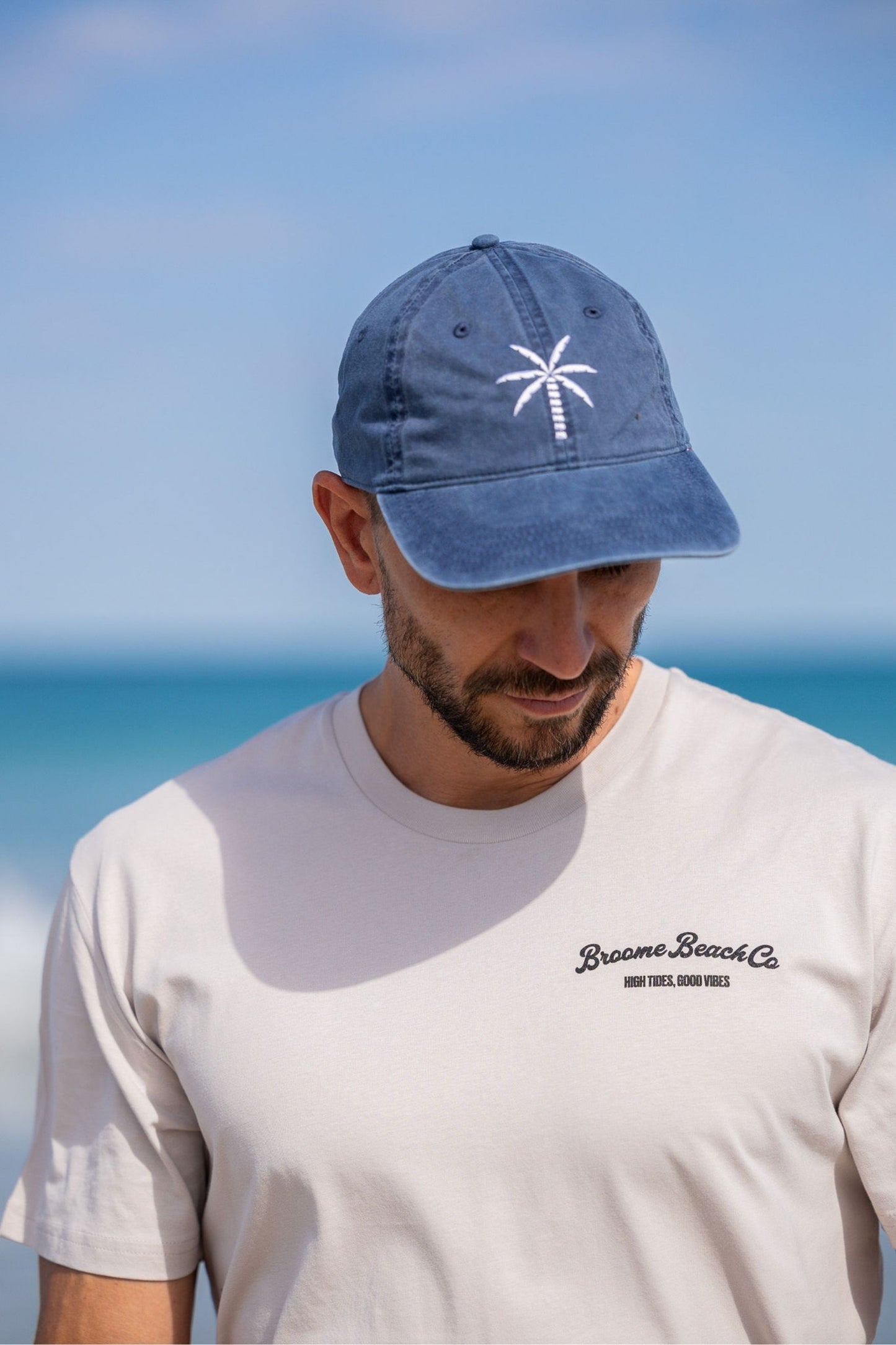 Washed Cotton Dad Cap - Steel Blue Palm