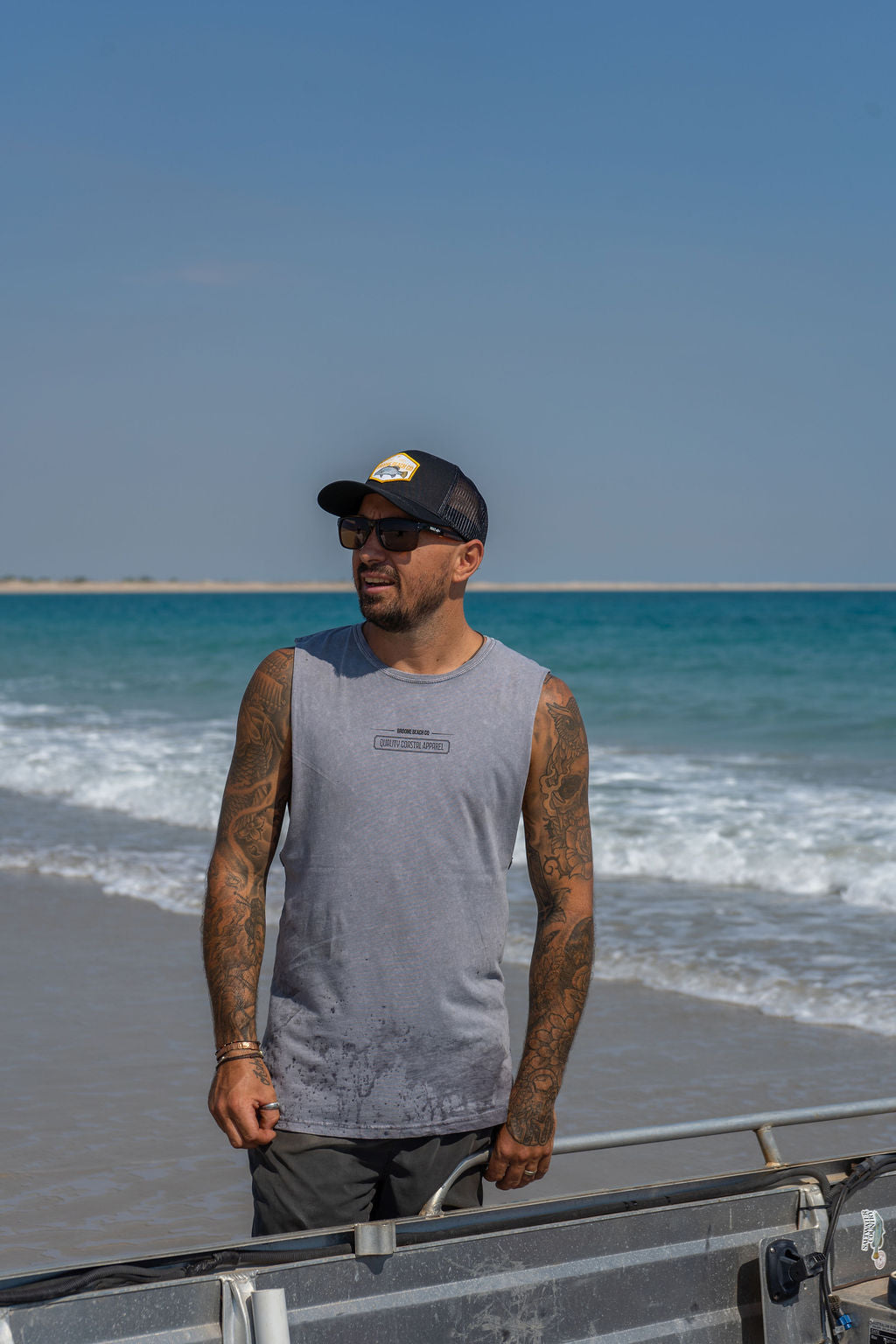 Beach Cut Off Tank - Barra Ash Grey