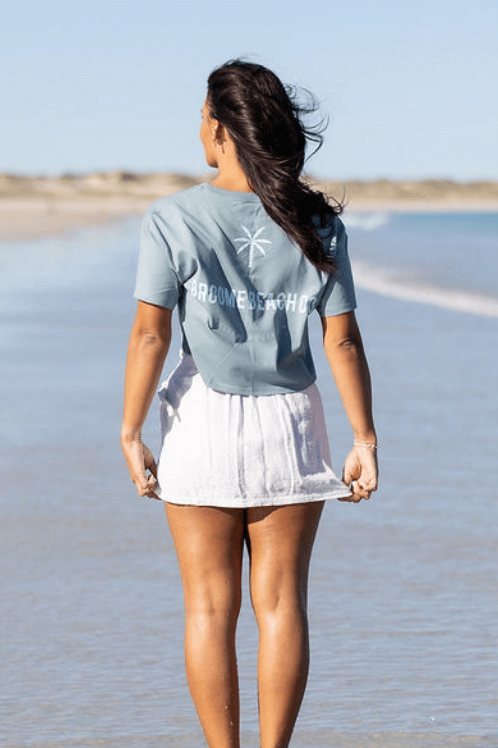 Ladies Crop Box Tee - Storm Blue