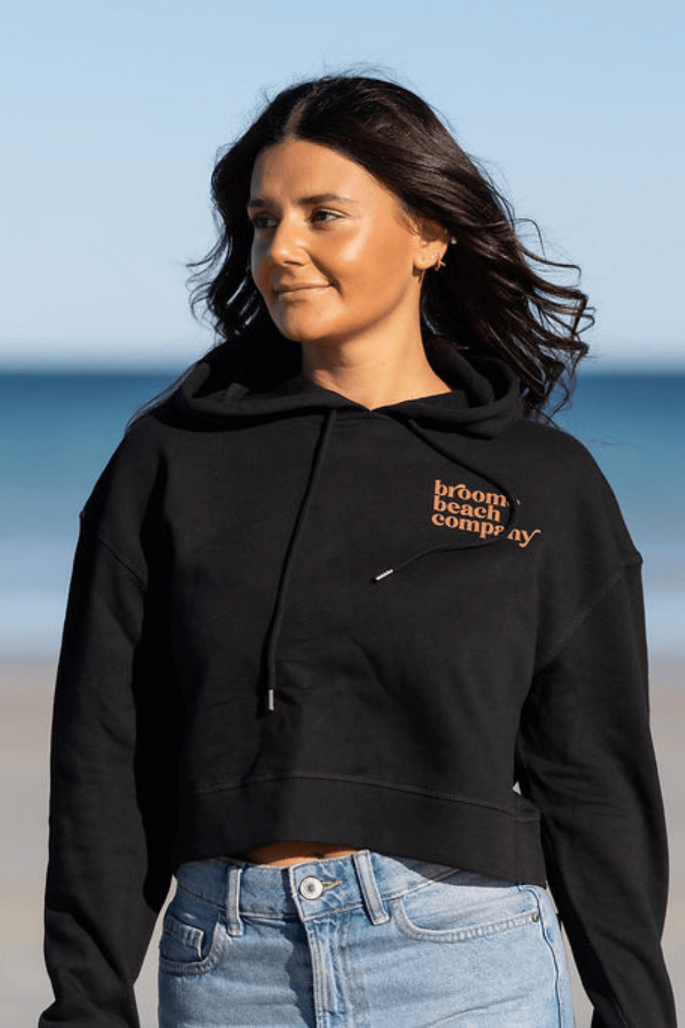 Premium Cropped French Terry Hoodie - Black/Brown
