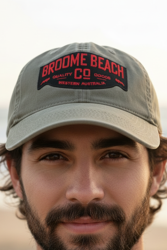 Washed Cotton Dad Cap - Grey & Red Moto