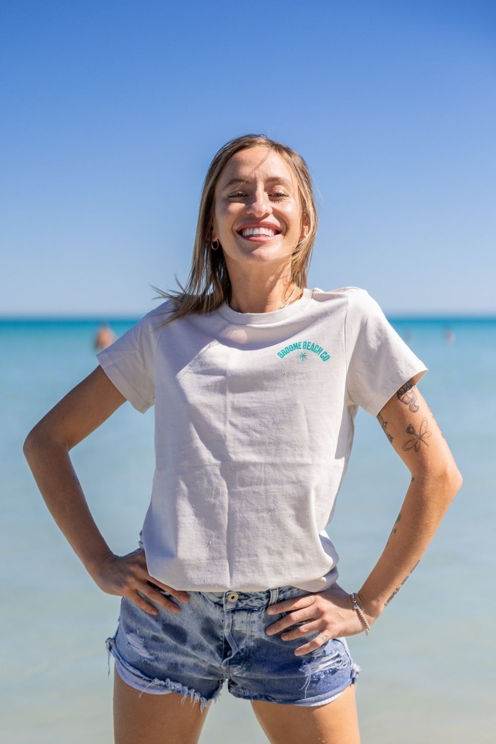 Ladies Dune Tee - Bone & Aqua