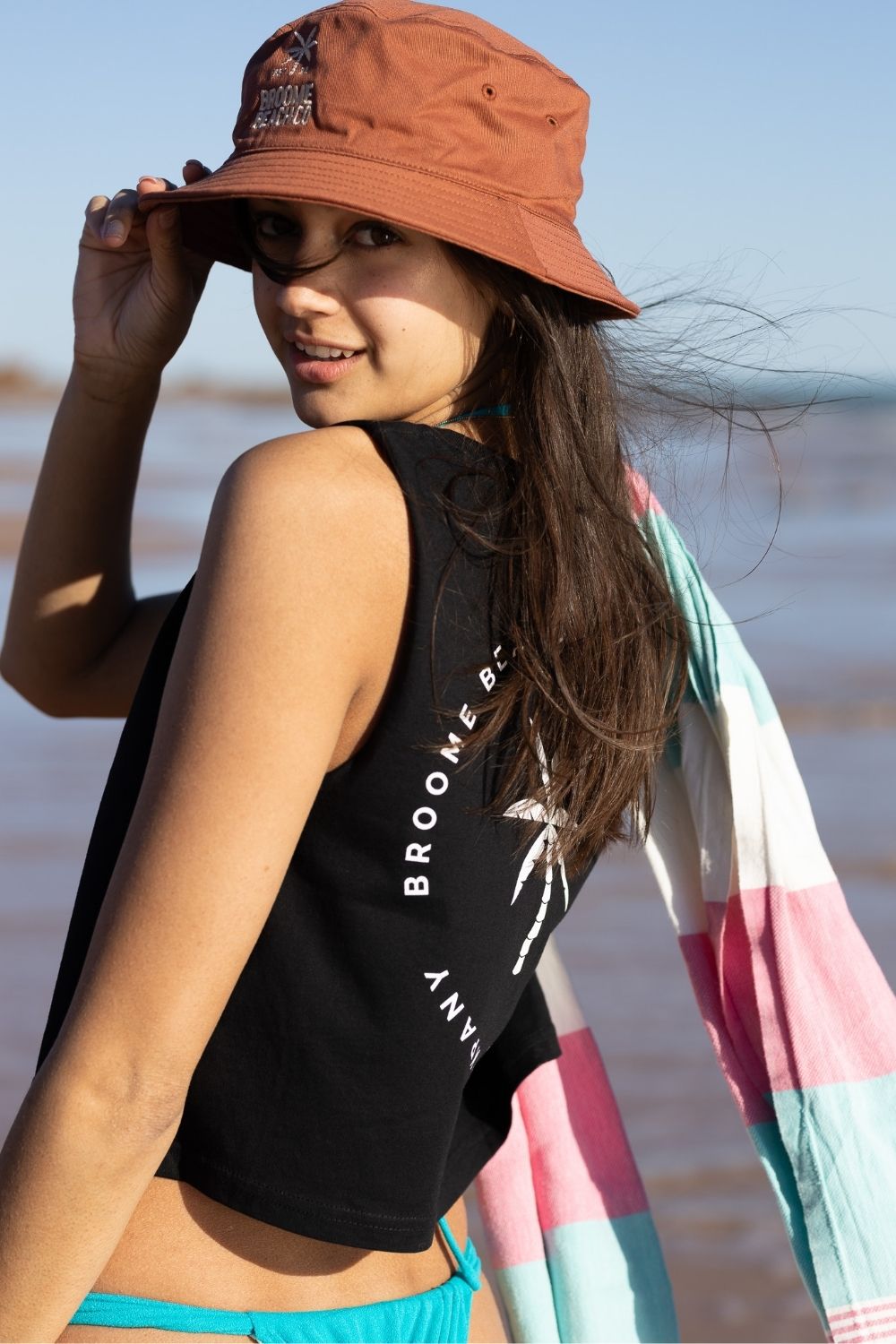 Ladies Crop Tank - Black/White
