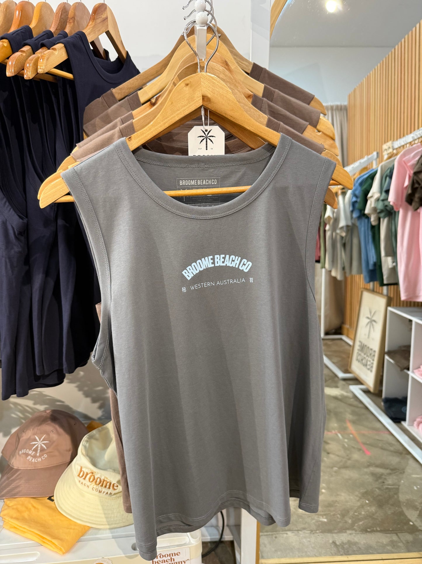 Ladies Longline Tank - Dark Grey & Blue