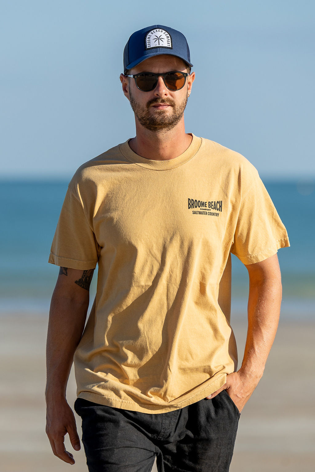 Saltwater Country - Vintage Washed Mustard Threadfin Tee
