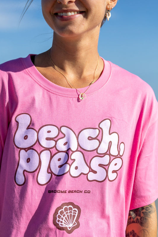 Ladies Beach Please - Hot Pink Box Tee