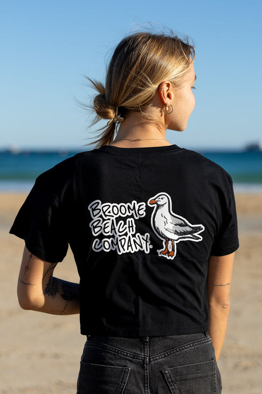 Ladies Crop Box Tee - Black Seagull