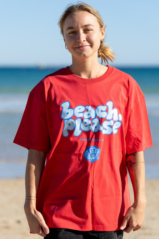 Ladies Beach Please - Coral Red Box Tee