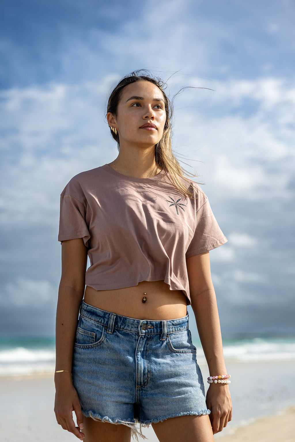 Ladies Crop Box Tee - Dusty Pink