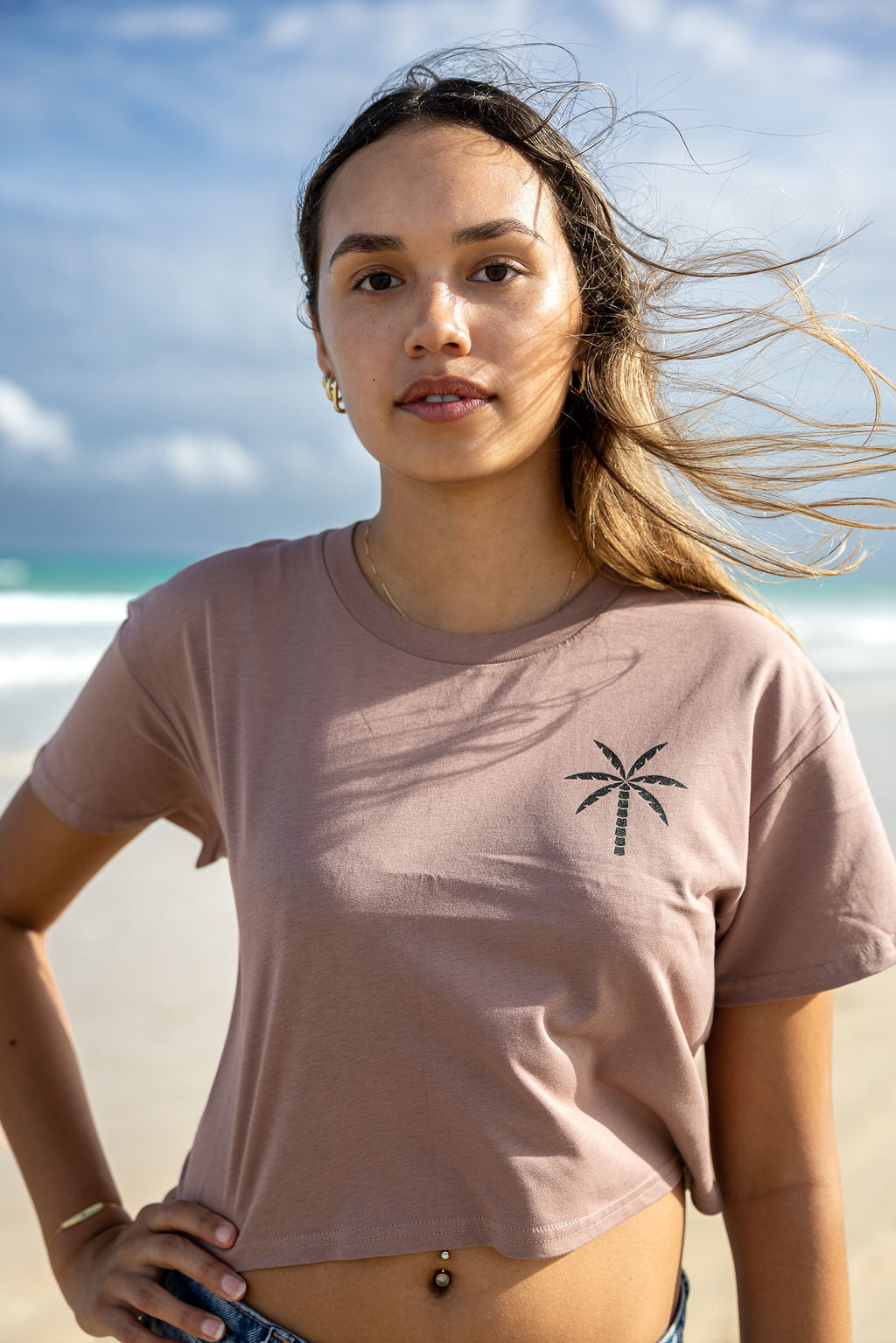 Ladies Crop Box Tee - Dusty Pink