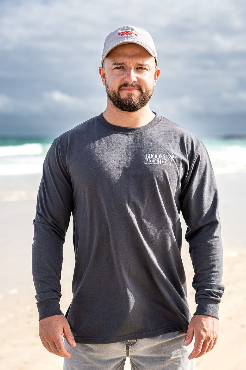 Club Palm Long Sleeve Tee - Grey/Sky Blue