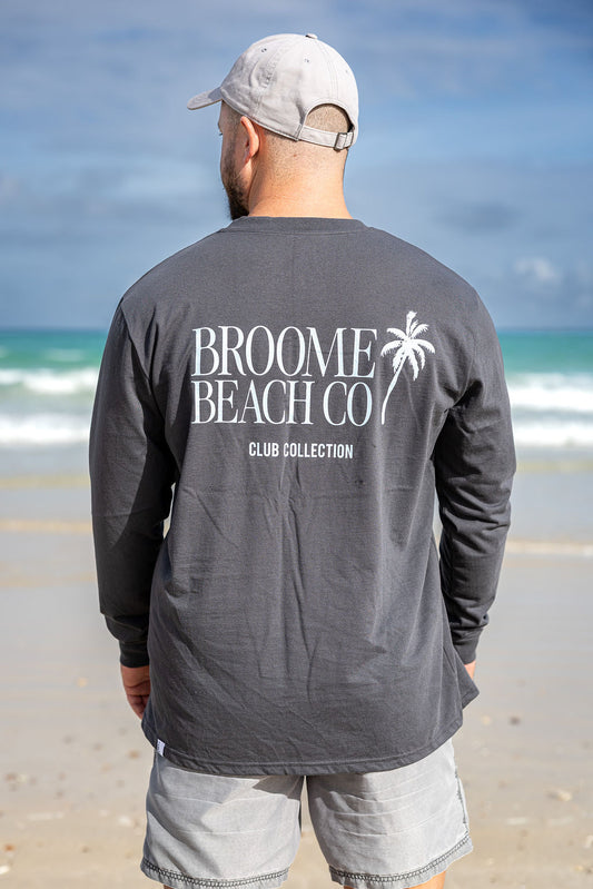 Club Palm Long Sleeve Tee - Grey/Sky Blue