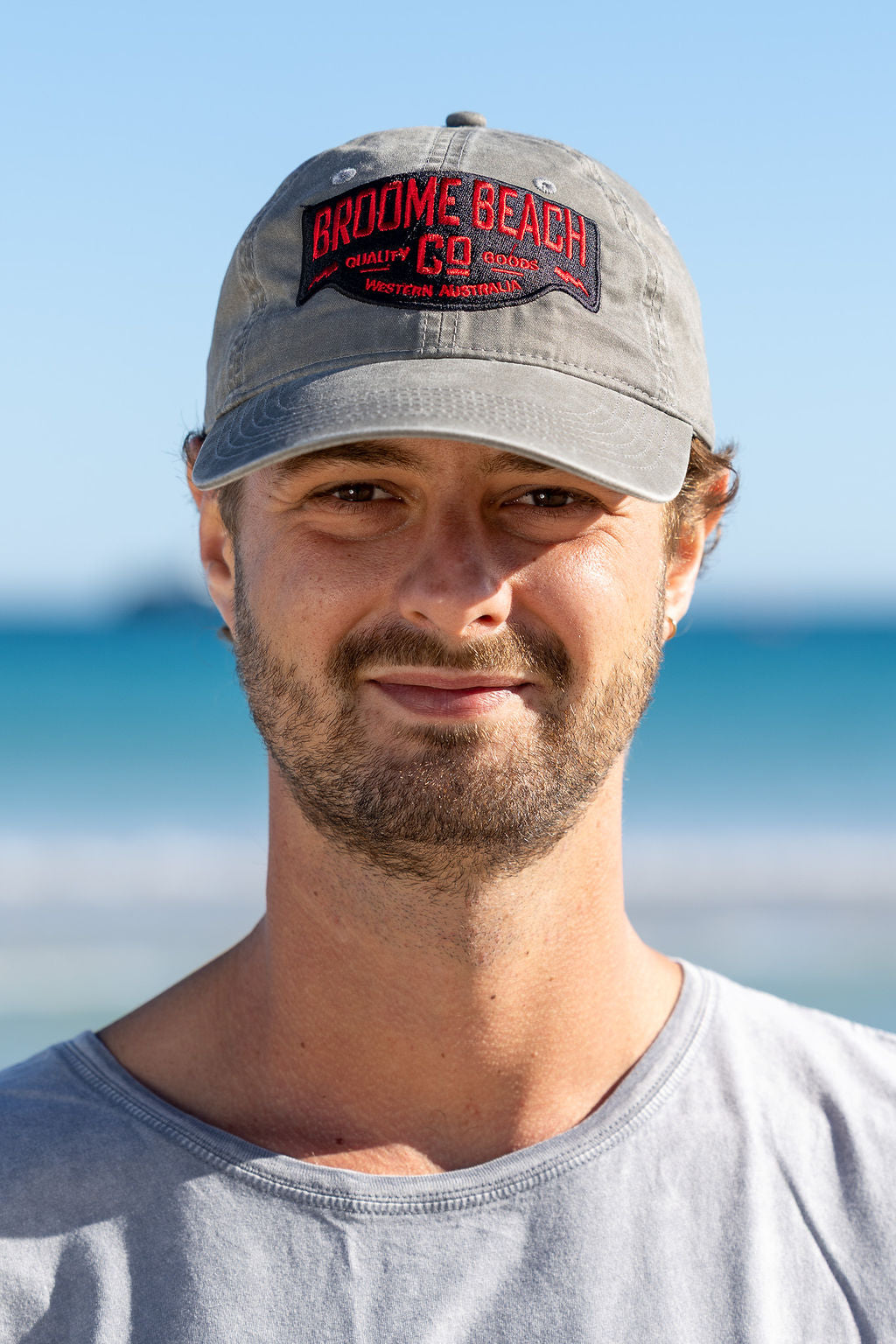 Washed Cotton Dad Cap - Grey & Red Moto