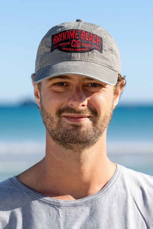 Washed Cotton Dad Cap - Grey & Red Moto