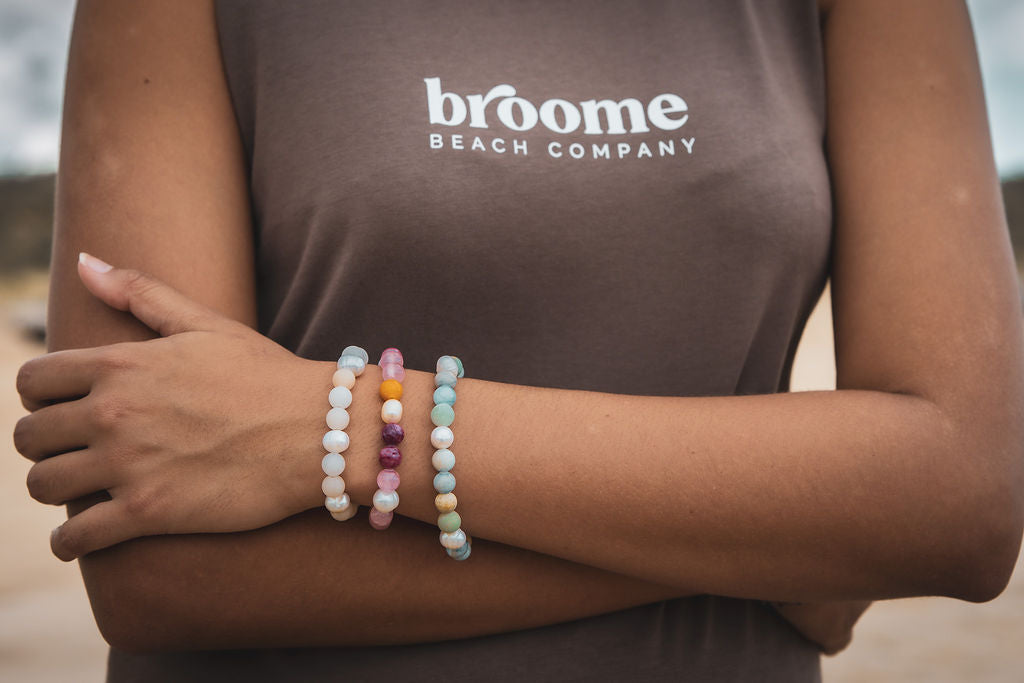 Natural Stone 8mm bead bracelet with Freshwater Pearls