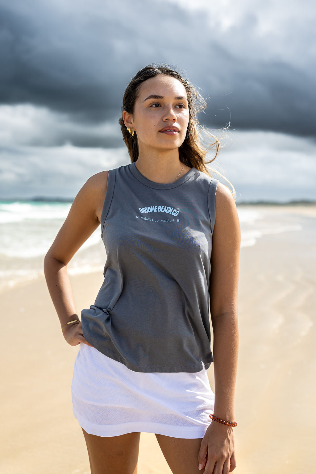 Ladies Longline Tank - Dark Grey & Blue