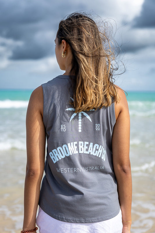 Ladies Longline Tank - Dark Grey & Blue