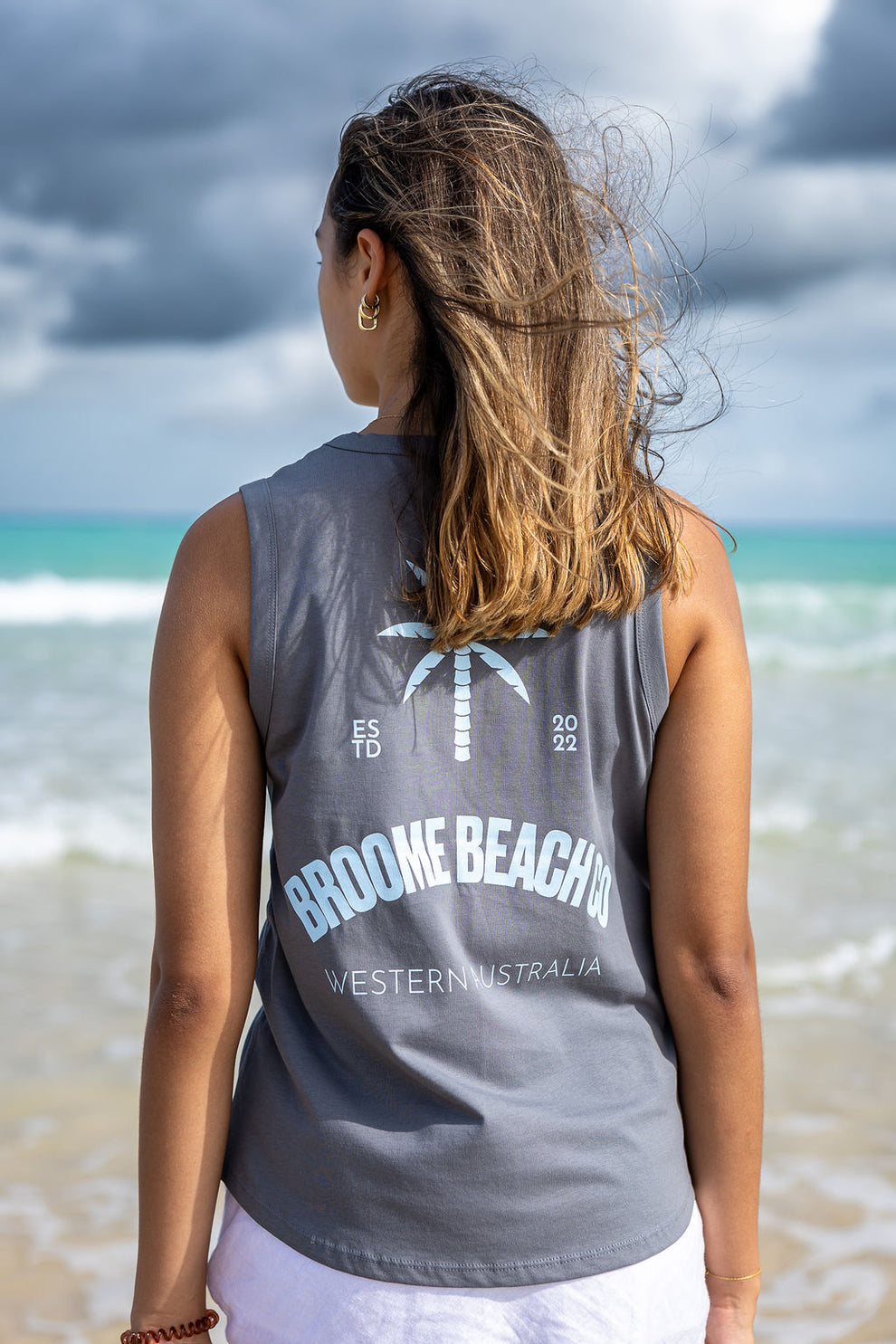 Ladies Longline Tank - Dark Grey & Blue – Broome Beach Company