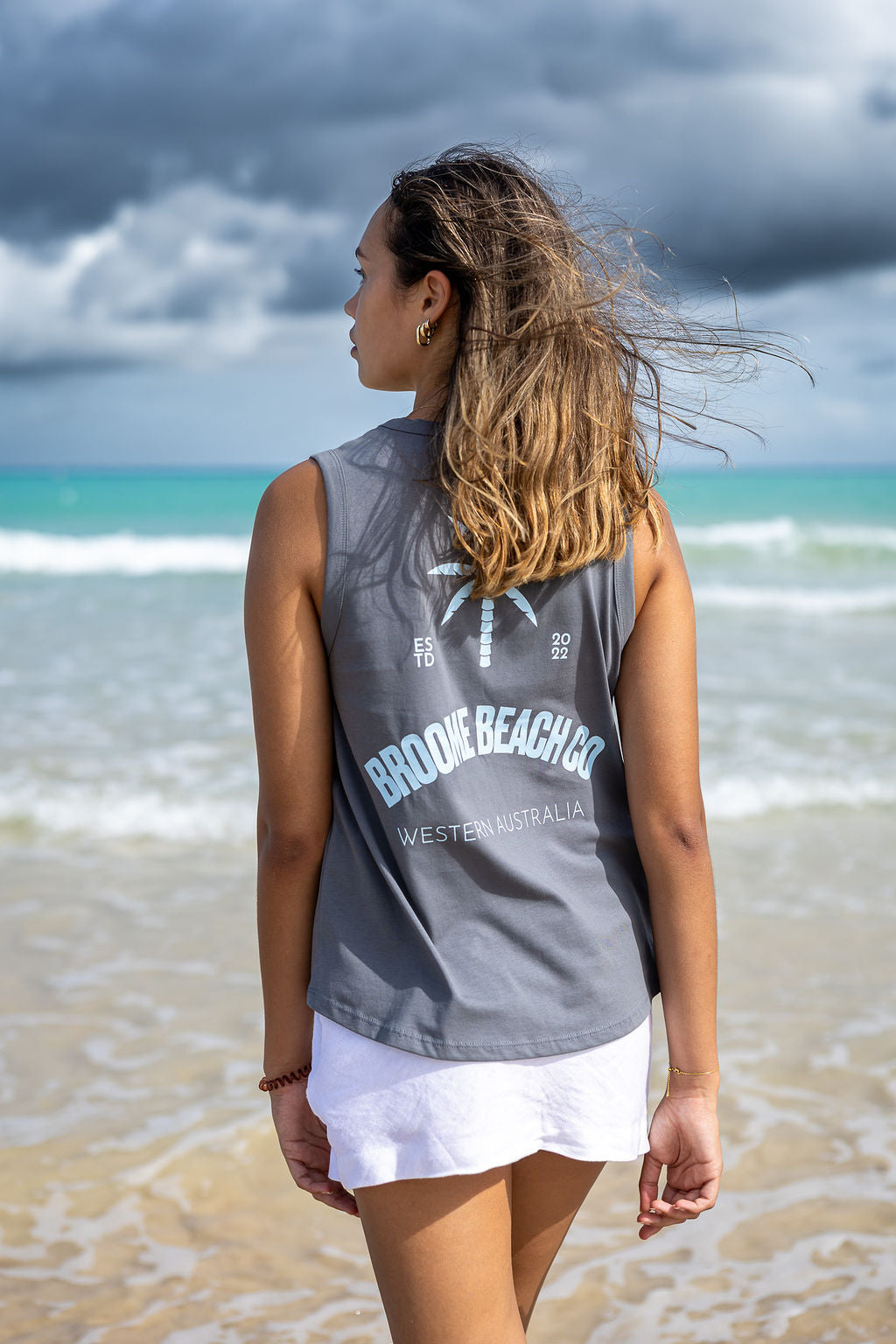 Ladies Longline Tank - Dark Grey & Blue