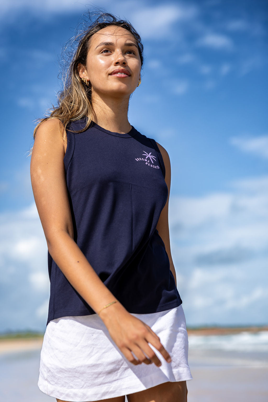 Ladies Longline Tank - Deep Navy & Purple