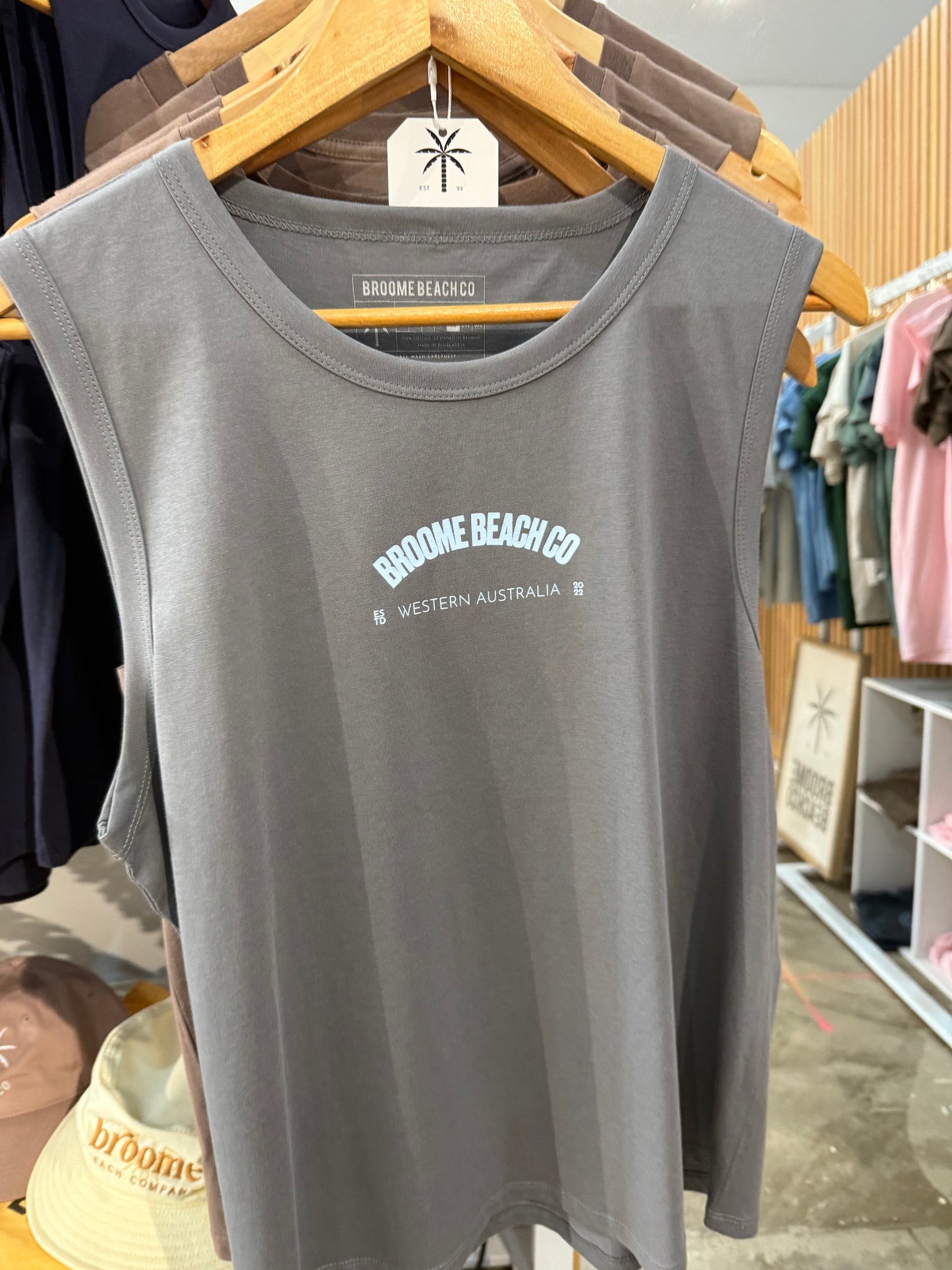 Ladies Longline Tank - Dark Grey & Blue