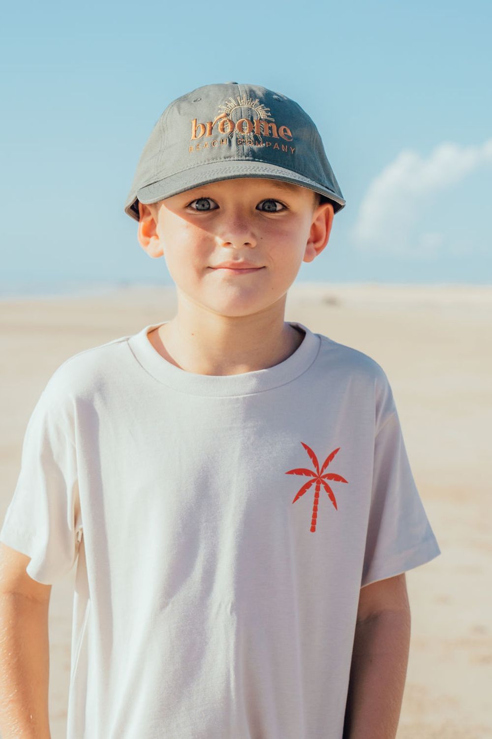 Kids Mini Coast Tee- Bone with Red print