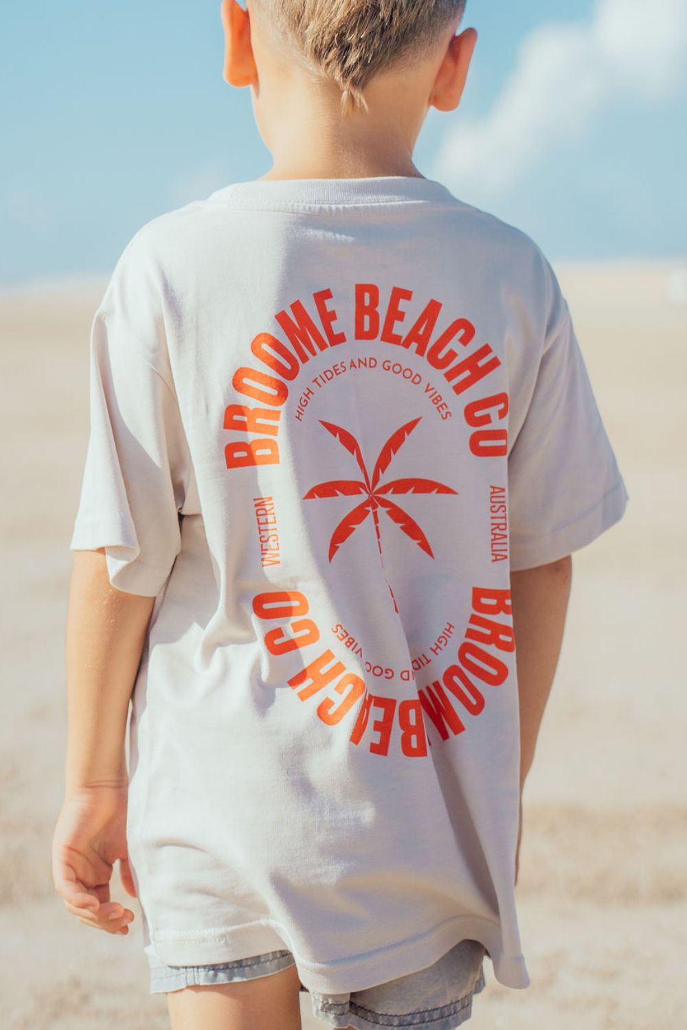 Kids Mini Coast Tee- Bone with Red print