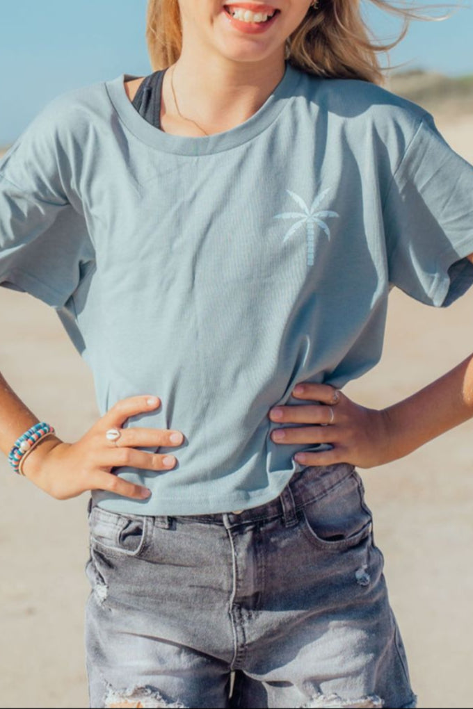 Ladies Crop Box Tee - Storm Blue