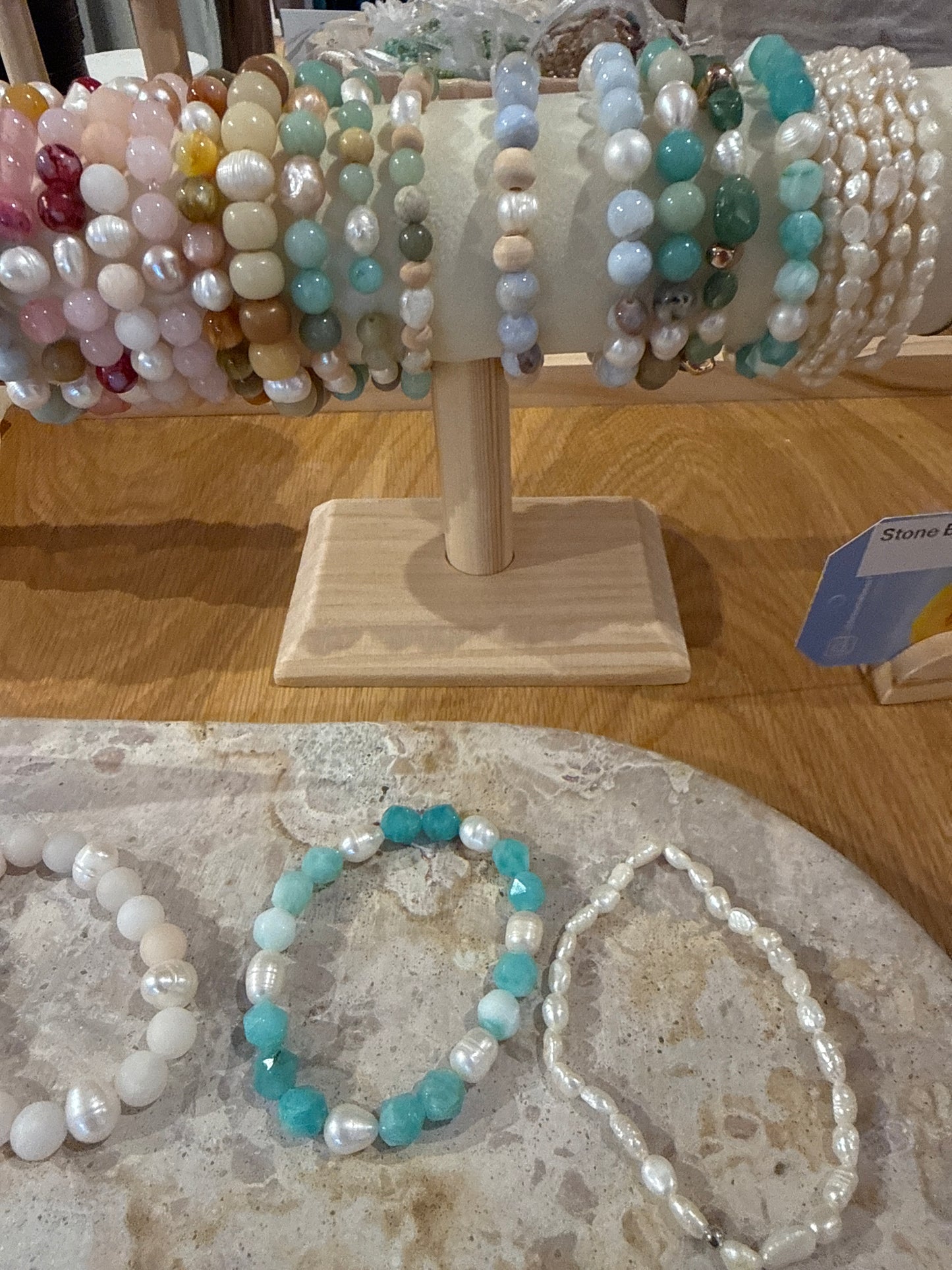 Natural Stone 8mm bead bracelet with Freshwater Pearls