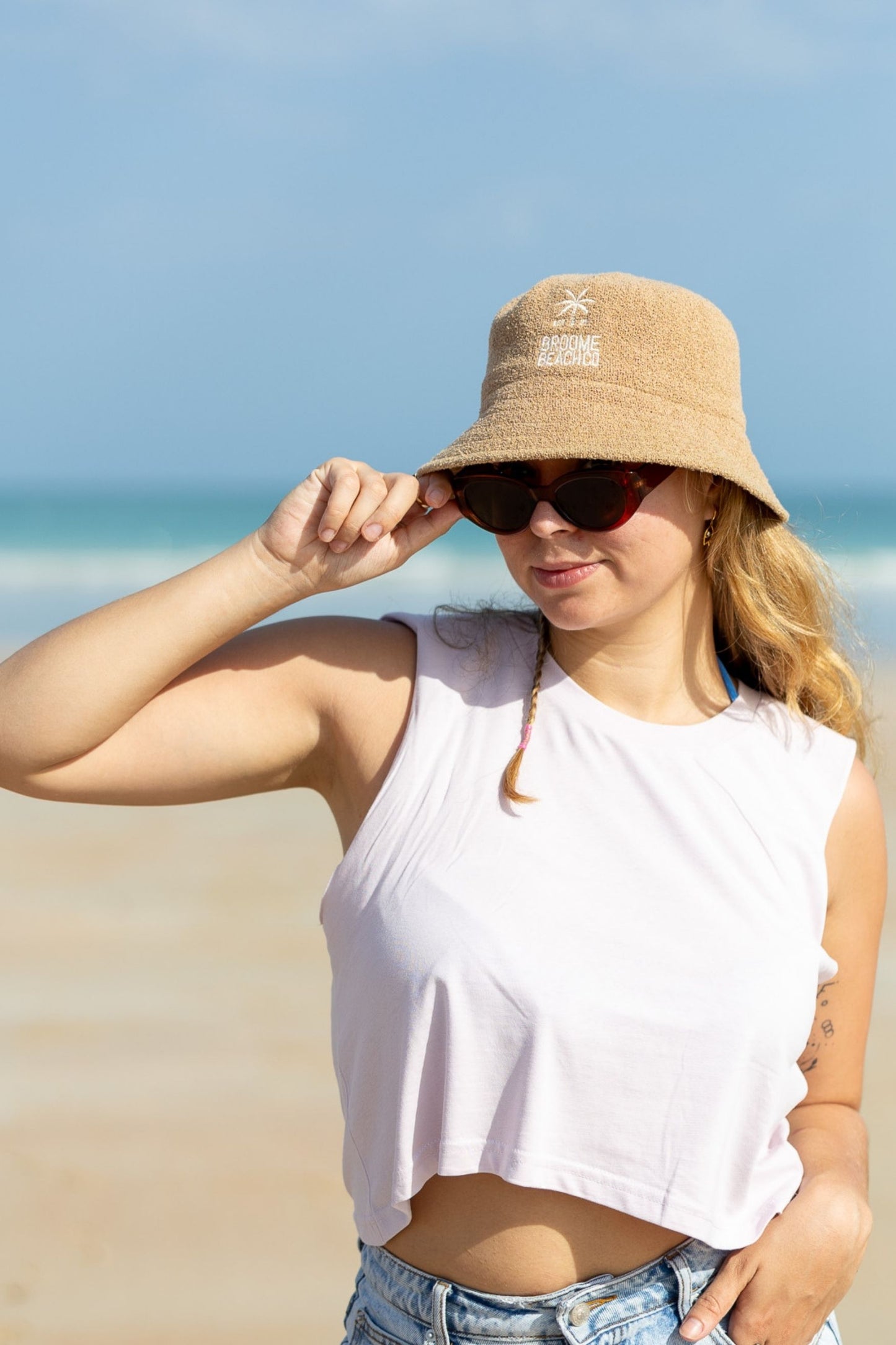 Terry Towelling Structured Bucket hat - Nude