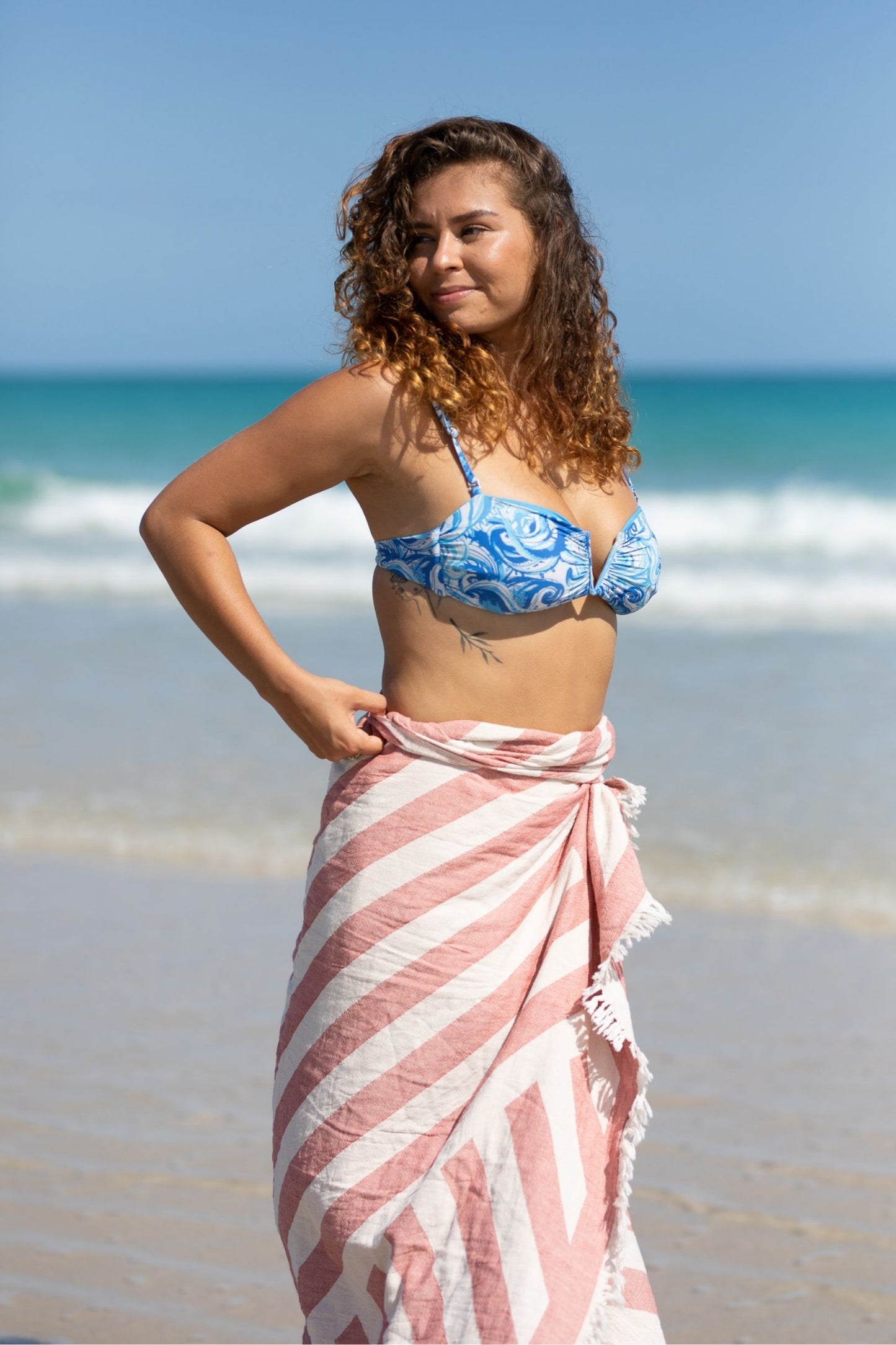 Premium Broome Beach Turkish Towel - Clay Nautical Stripes