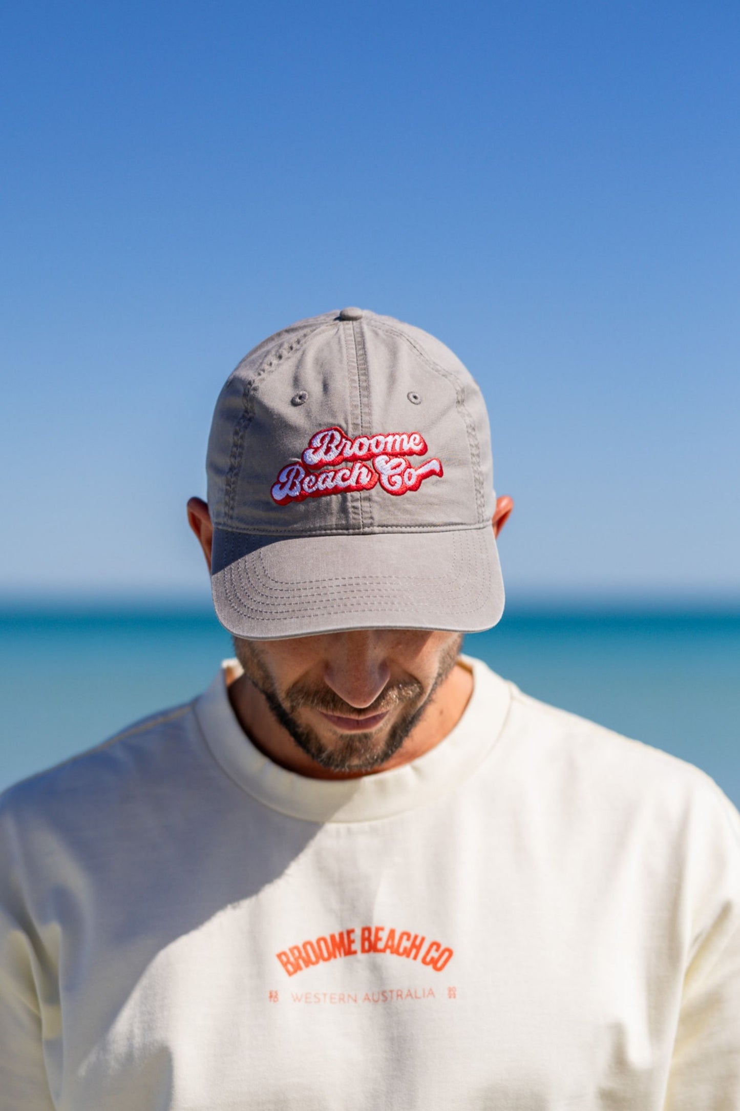 Washed Cotton Dad Cap - Grey/Red Bubble