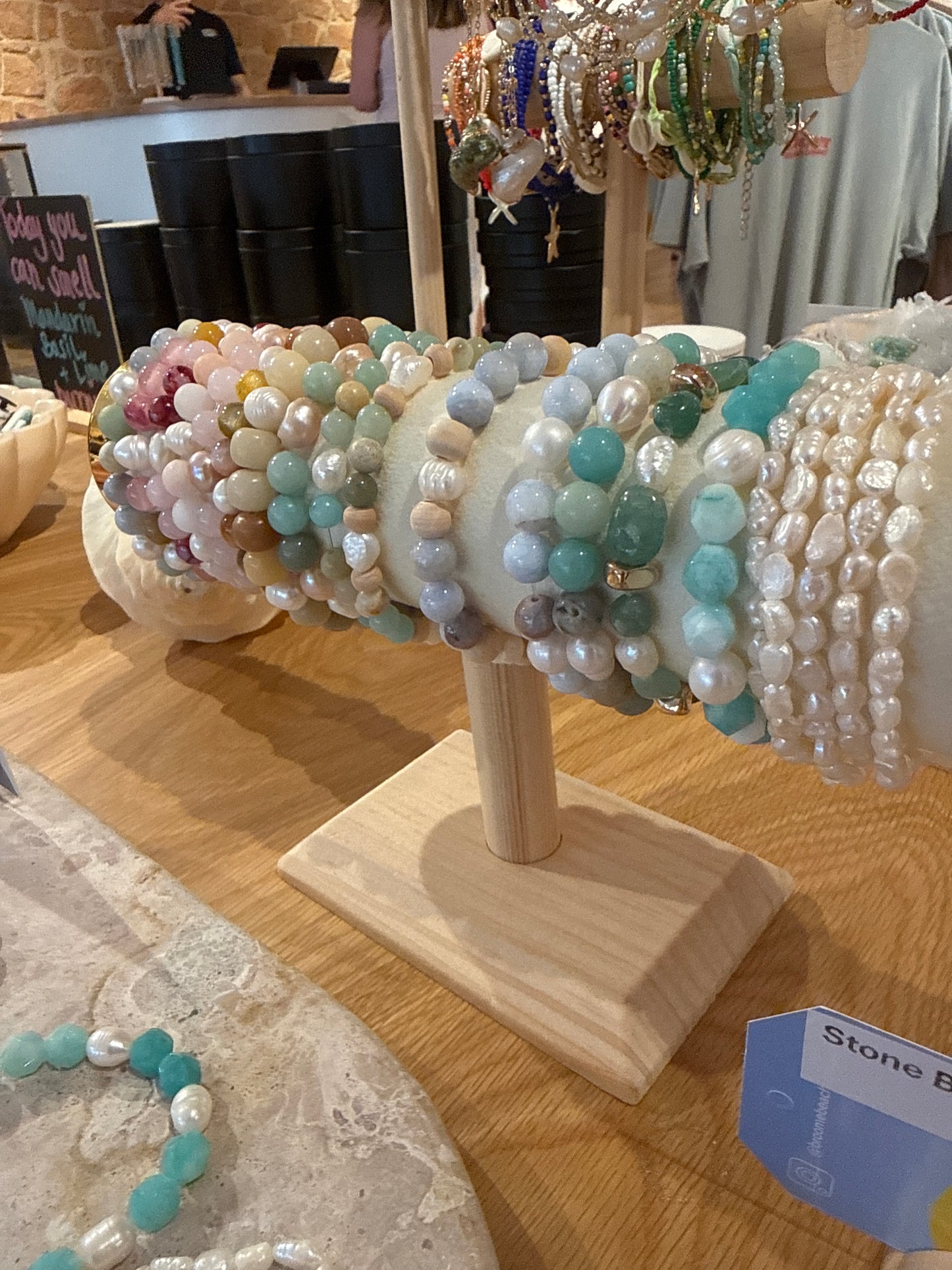 Natural Stone 8mm bead bracelet with Freshwater Pearls