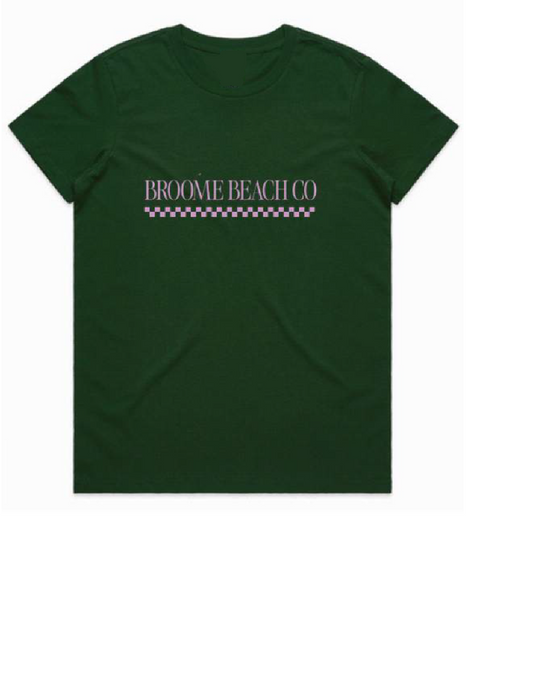 Ladies Dune Tee - Deep Green/Pink