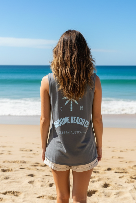 Ladies Longline Tank - Dark Grey & Blue