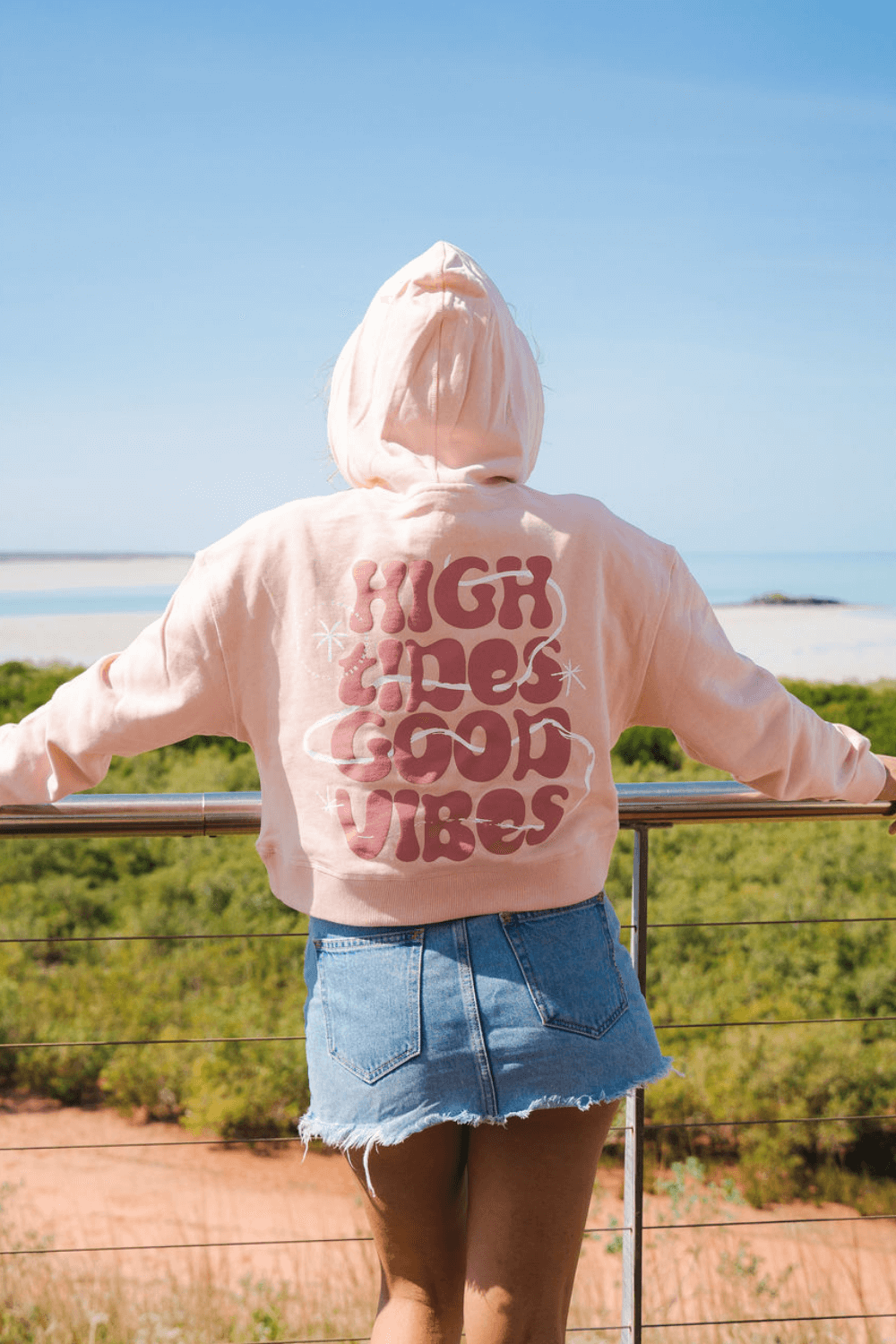 Premium Cropped French Terry Hoodie -Pink High Tides