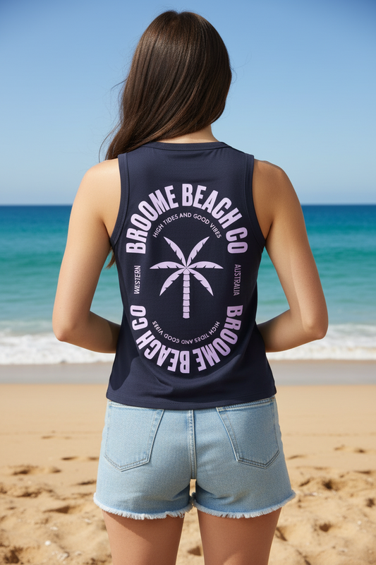 Ladies Longline Tank - Deep Navy & Purple