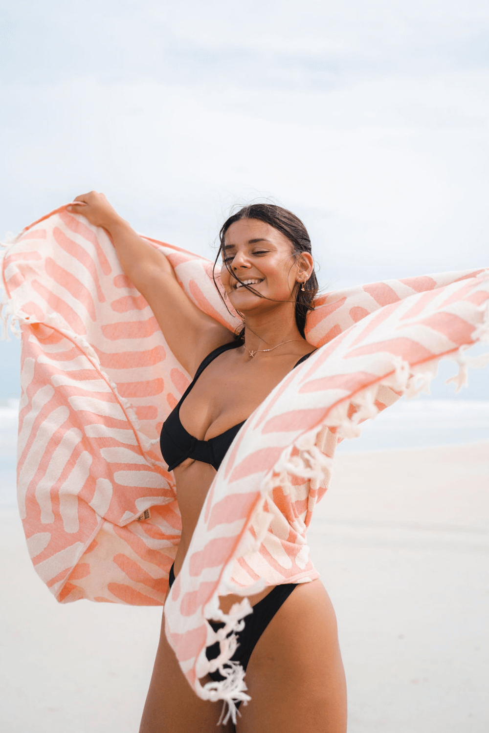 Premium Raised Pattern Broome Beach Turkish Towel - Coral Bones