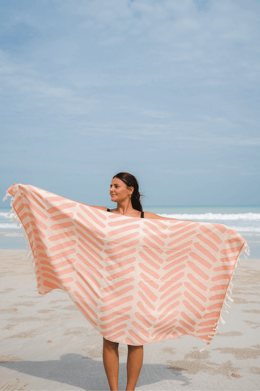 Premium Raised Pattern Broome Beach Turkish Towel - Coral Bones