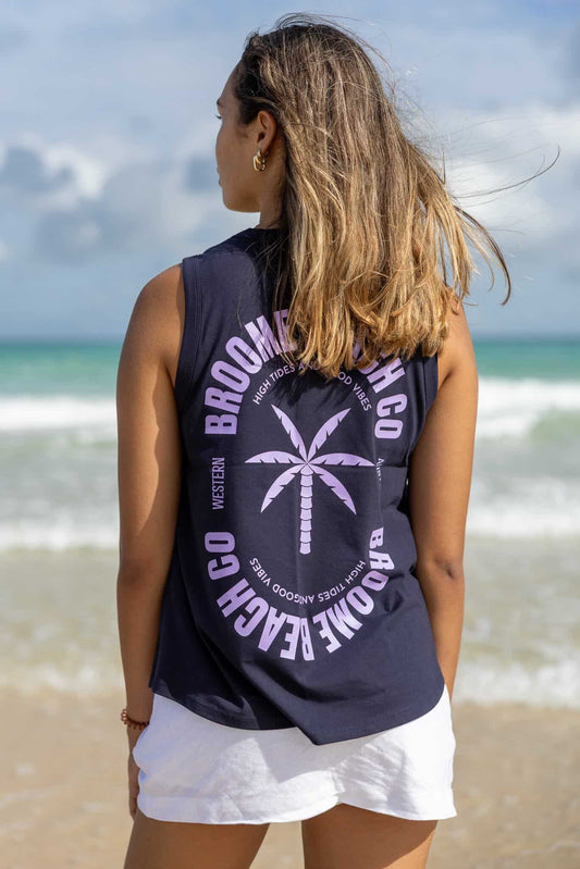 Ladies Longline Tank - Deep Navy & Purple