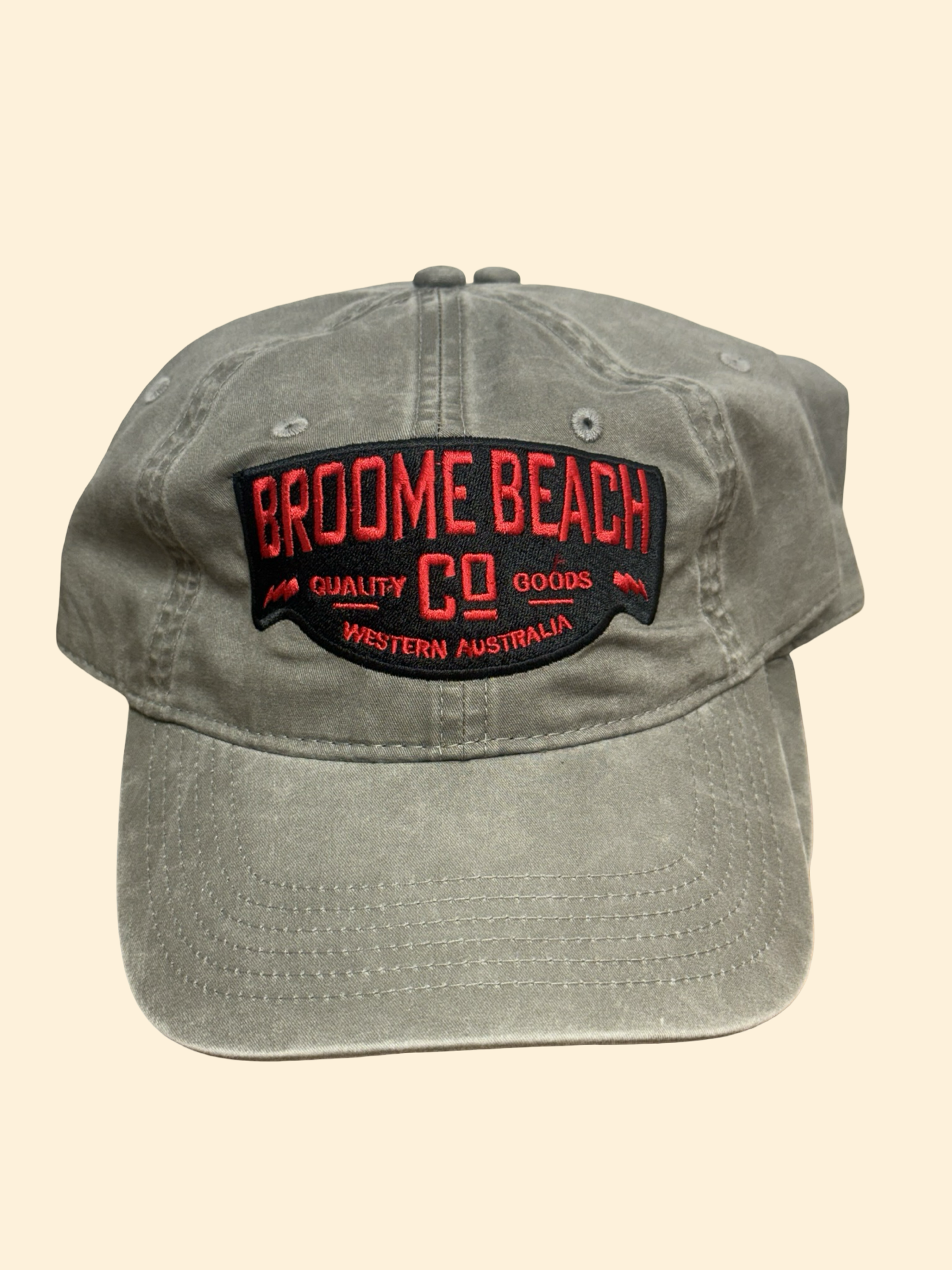 Washed Cotton Dad Cap - Grey & Red Moto