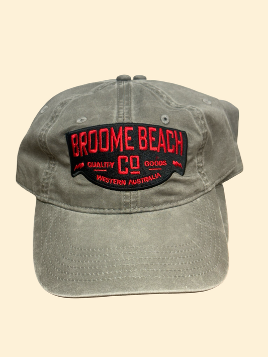 Washed Cotton Dad Cap - Grey & Red Moto