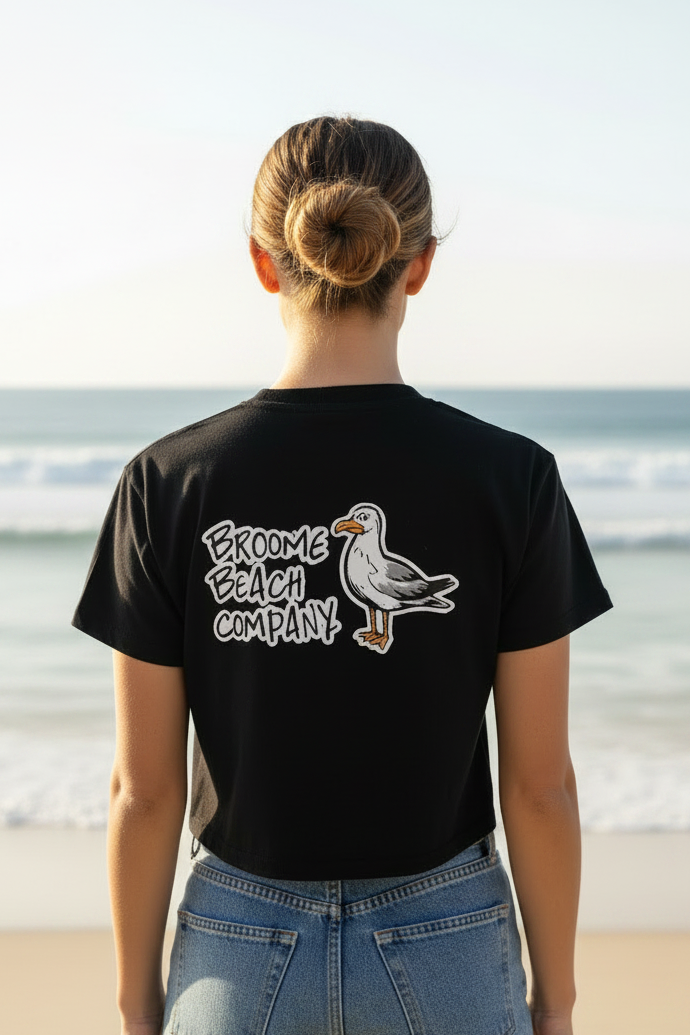 Ladies Crop Box Tee - Black Seagull
