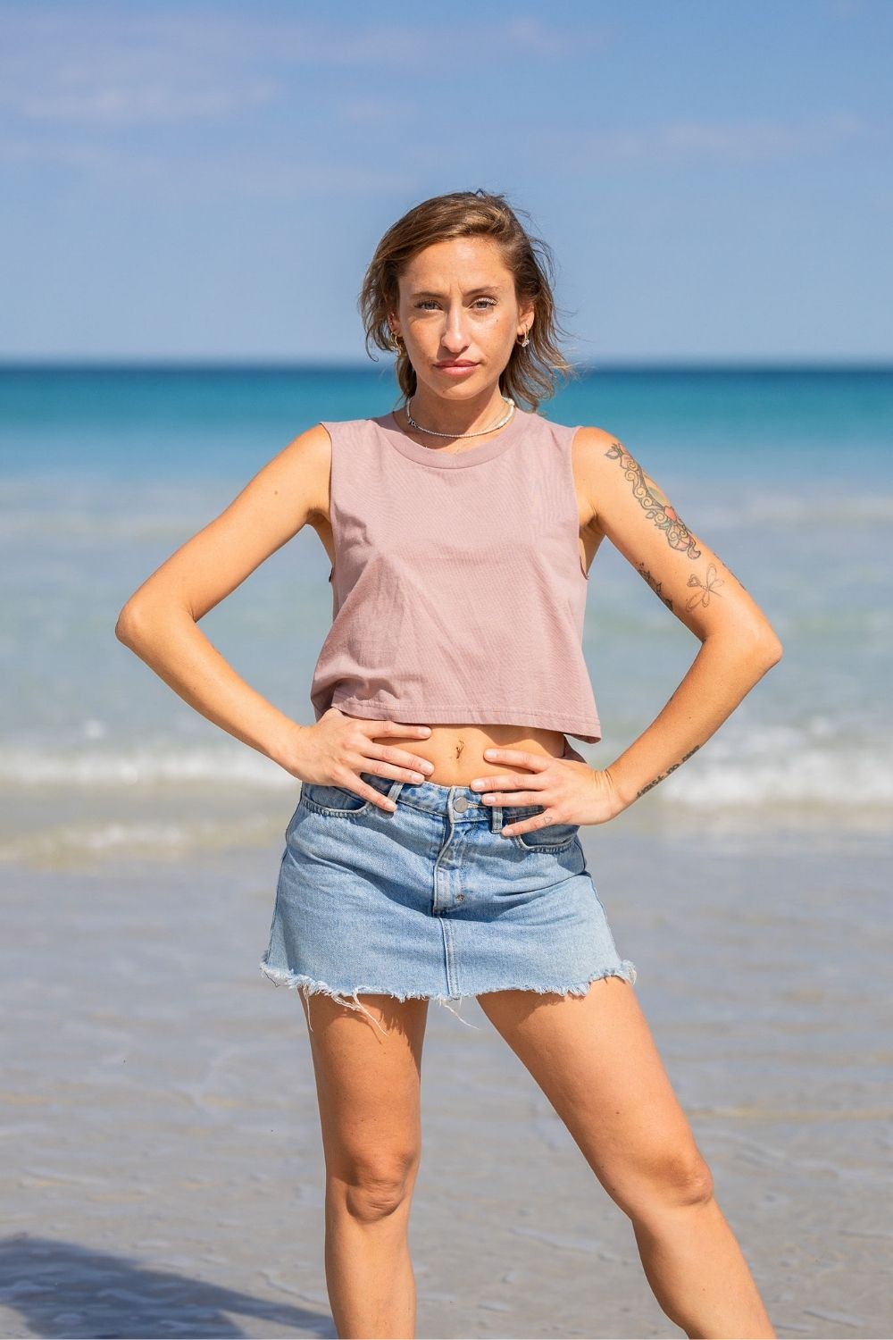 Ladies Crop Tank - Dusty Pink