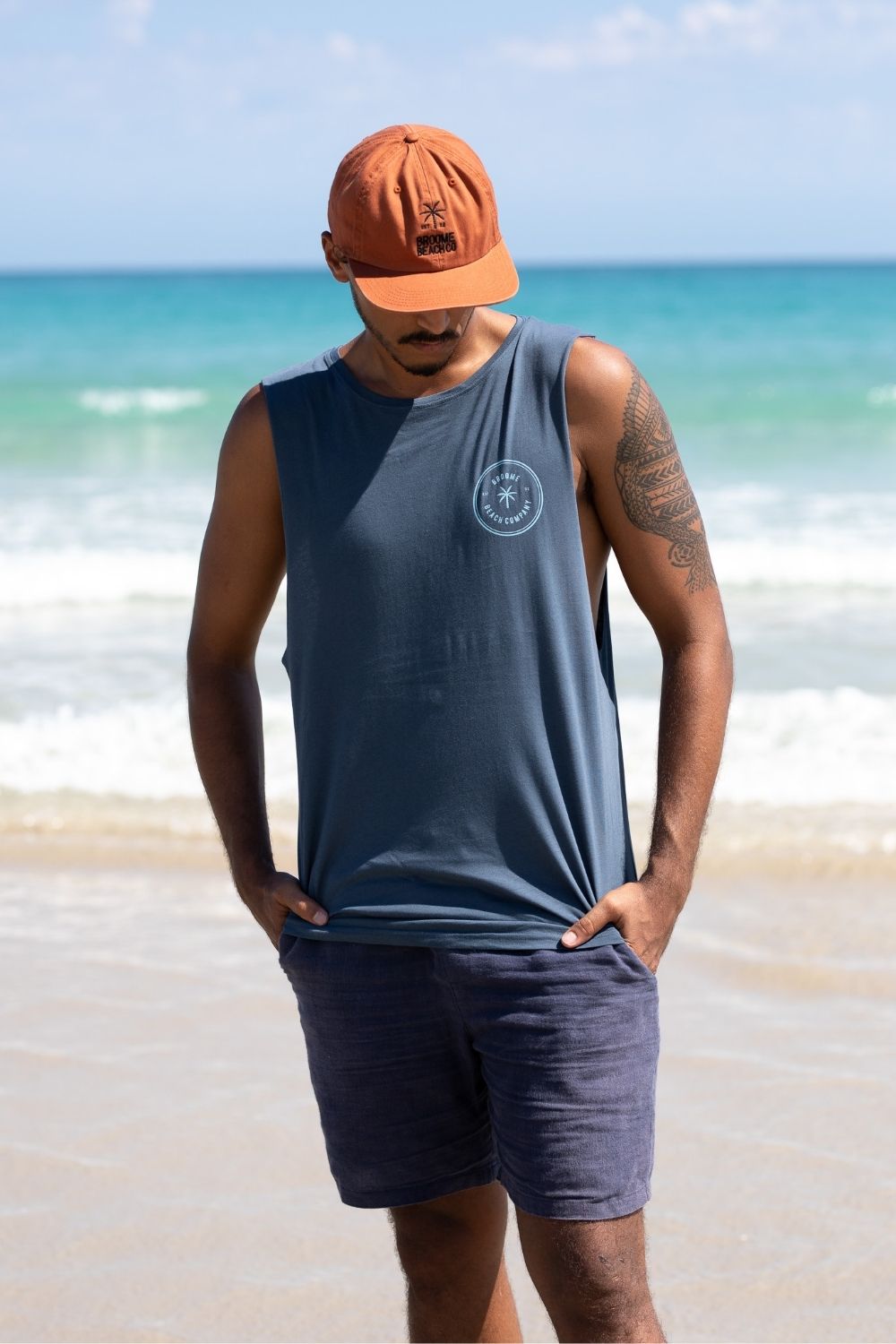 Beach Cut Off Tank - Steel Blue