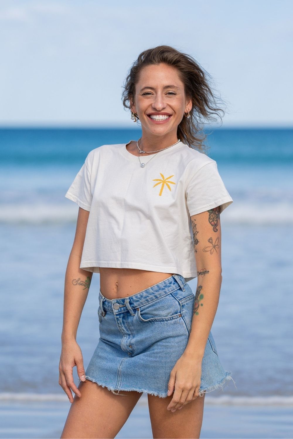 Ladies Crop Box Tee - Sand